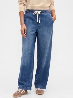 Buffalo women’s size L wide leg stretch tie waist denim jeans with pockets